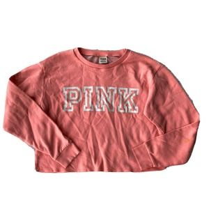 PINK Victoria’s Secret Sweatshirt Sz M Pink LS Crop Top Mesh Back Trendy Teens